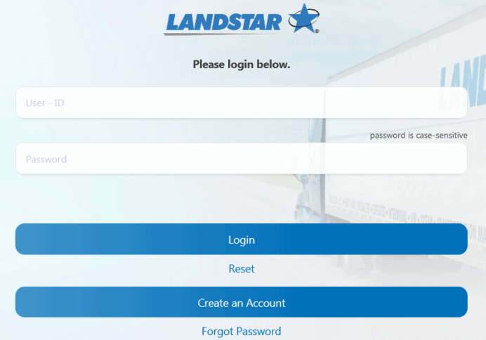 landstar login screen with step by step guide