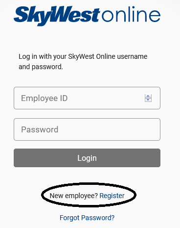 skywestonline register login screen