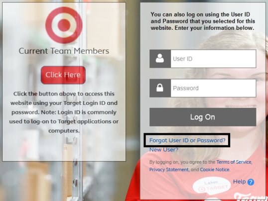 target pay and benefits retrieve password userid