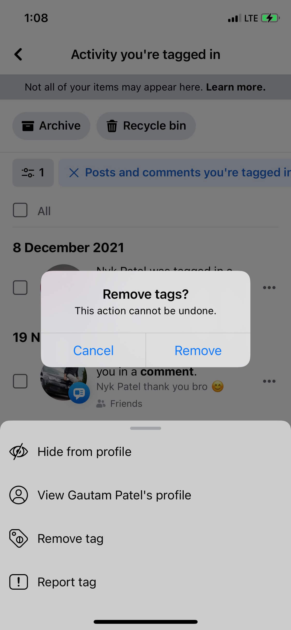 Untag on Facebook Using Mobile Phone