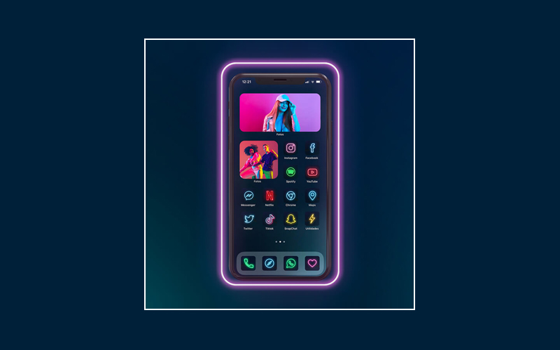 ios14-15 Lit Neon Home Screen Layout for iPhone