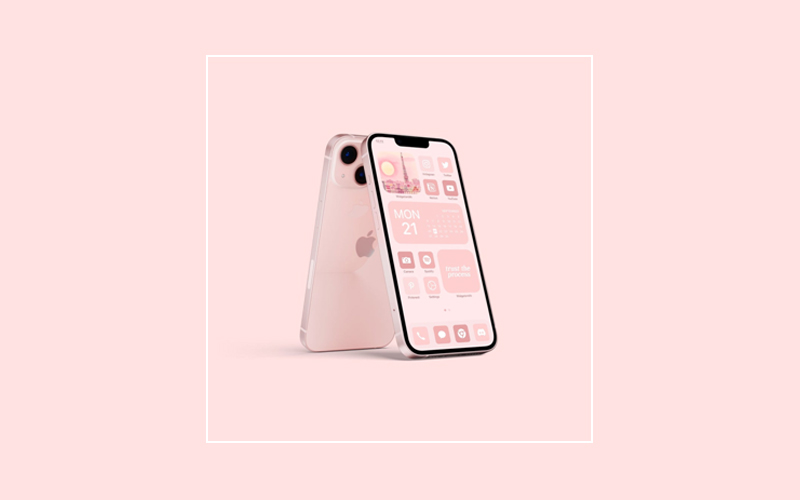 iOS14-15 Themed Rose Pink Home Screen Layout for iPhone13