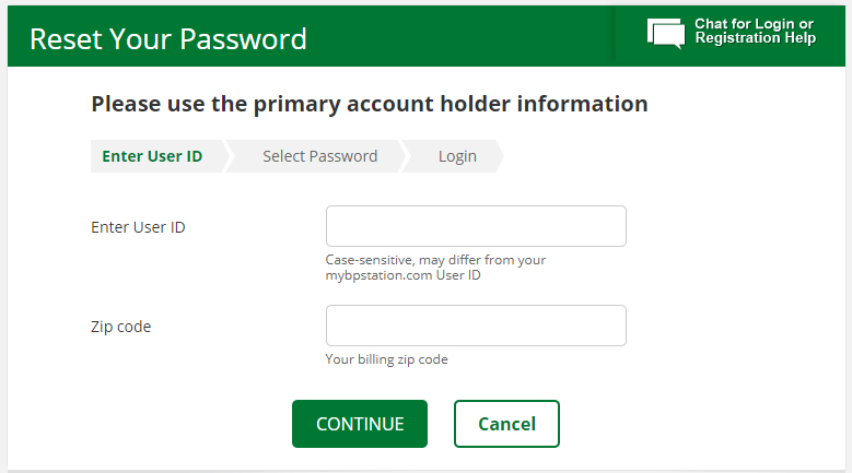reset your mybpcreditcard password